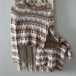 Hippie Rose Cream and Brown Striped Sweater Set